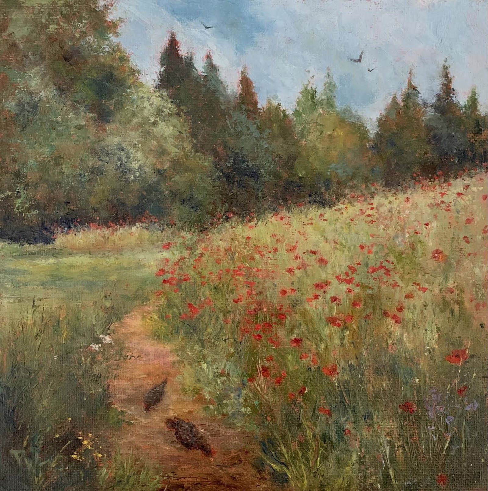 Poppies and Chickens (Bloedel Reserve) by Pamela Wachtler by Pamela Wachtler