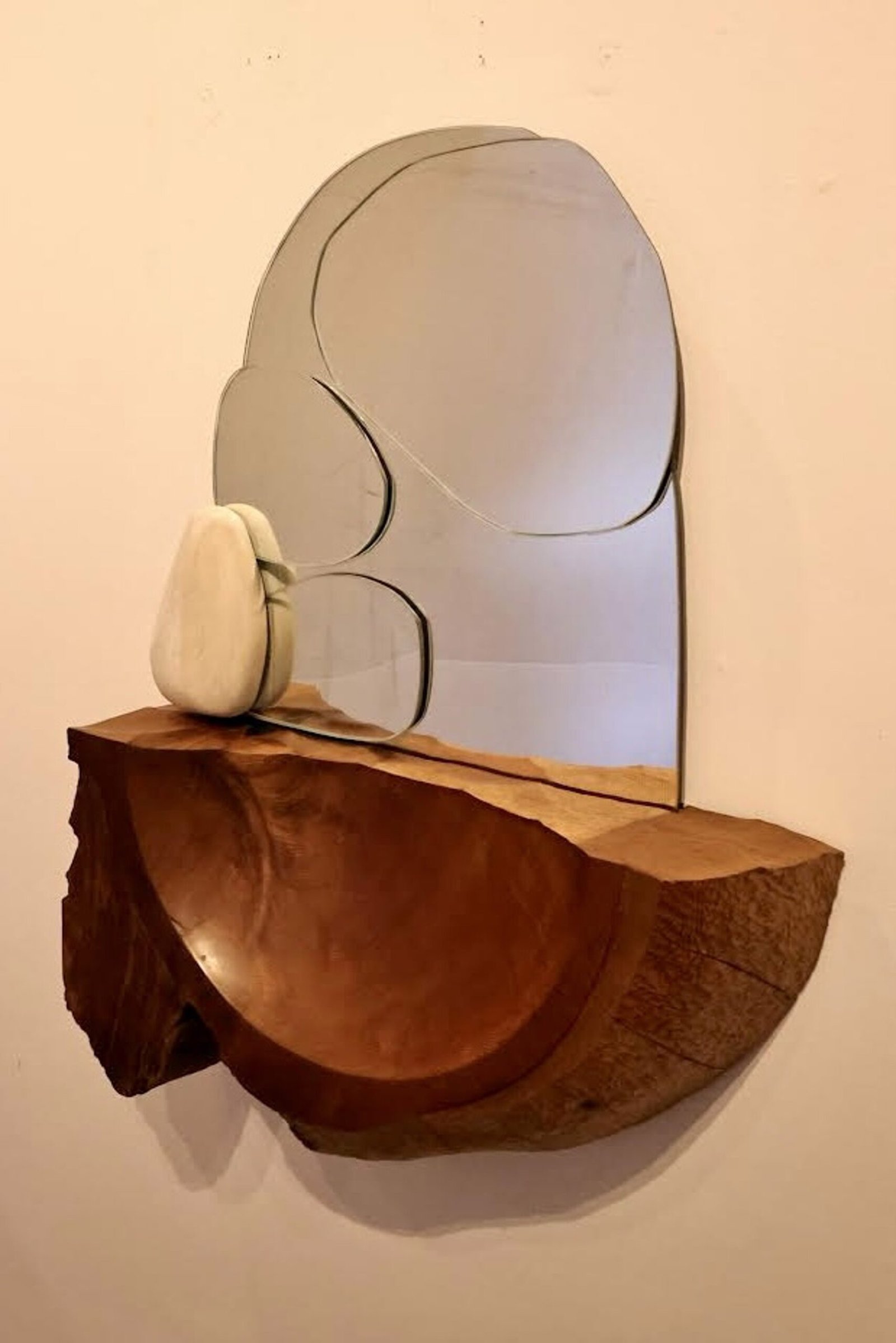 Beach Mirror — Andy McConnell — red cedar burl, painted red cedar and mirrored glass