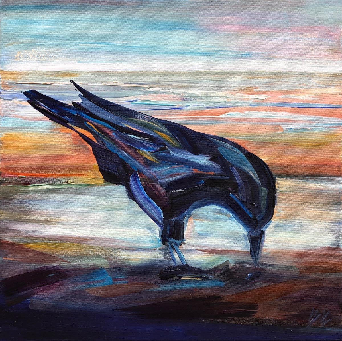 Beach Crow 2 — Brooke Borcherding — Oil on Canvas