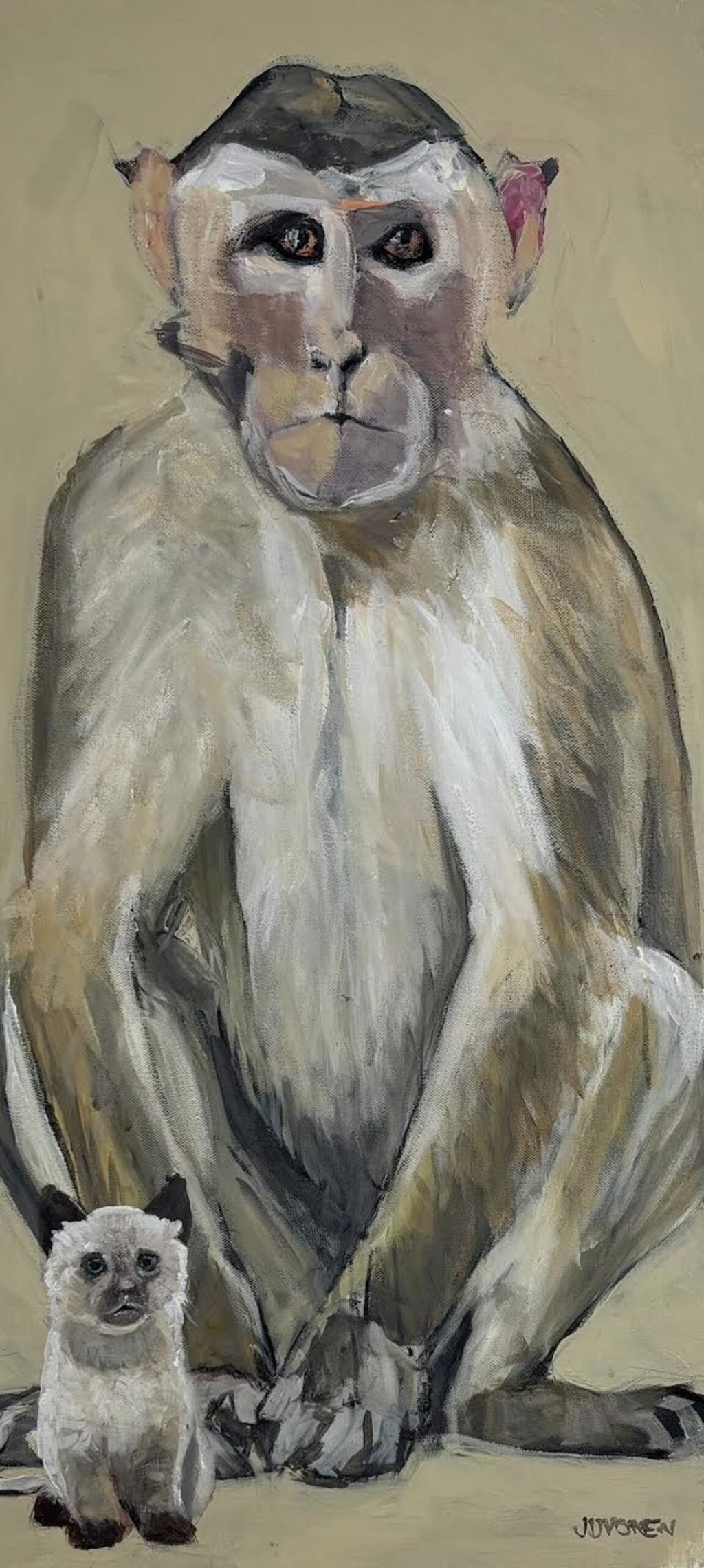 Monkey And Her Cat by Peter Juvonen by Peter Juvonen